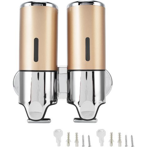 Distributeur de savon mural pour douche, double pompe, 2 compartiments séparés, réutilisable, peu encombrant, shampoing, après-shampooing, 9506G, or, 1000ML (1/5)
