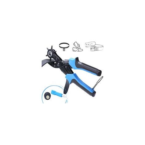 Perforadora profesional de cuero, herramienta rotativa con 6 porta-matrices de acero inoxidable, adecuada para cinturones de cuero, correas de reloj, artesanías, robusta y ergonómica - Crezuo