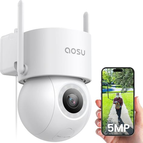 Camera Surveillance WiFi Extérieure Filaire 360° PTZ 3K 5MP 2.4GHz Projecteur Vision Nocturne Couleur Protection Véhicules Enregistrement 24/7 (1/5)