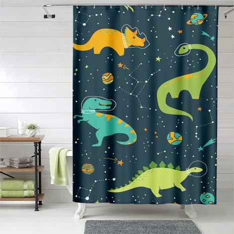 Rideau de douche dinosaures décor amusant enfant, rideau salle de bain, 180x180 cm (1/5)