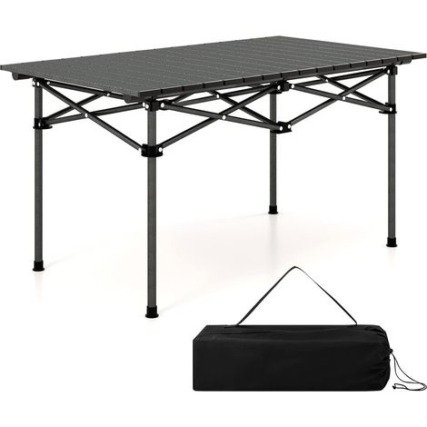 Table de Camping Pliable avec Plateau Enroulable, Table de Jardin Pliante avec Plateau en Aluminium pour 4 Personnes (1/5)