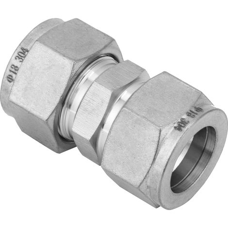 Raccord de tuyauterie en acier inoxydable, connecteur double bague avec manchon unique, diamètre 18 mm à 18 mm, joint étanche pour tube. (1/5)
