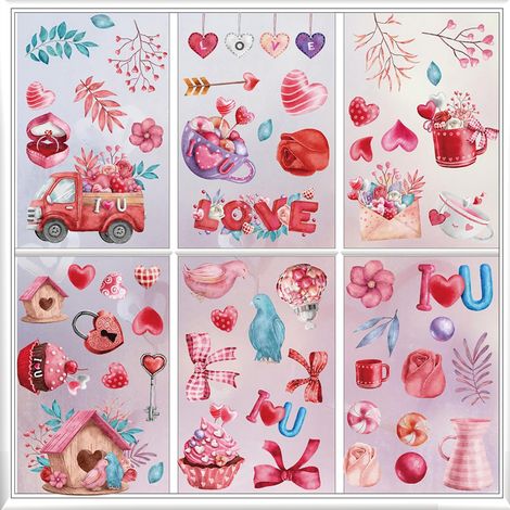 Autocollants pour fenêtre Saint-Valentin, cœurs d'amour, décoration pour vitrine et décoration de fête à la maison