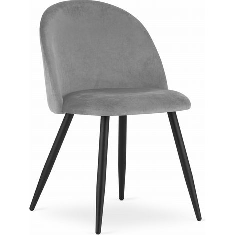 Silla BELLO - terciopelo gris claro / patas negras x 1 (1/5)