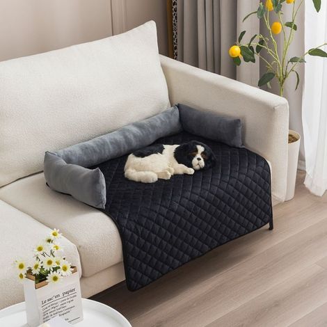 Hundekorb, handgefertigtes, waschbares Hundebett, Sofaschutz, superweich und rutschfest, 75 x 75 cm, Schwarz (1/4)