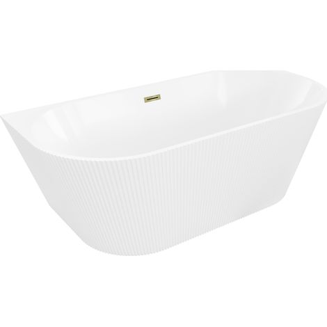 Baignoire autoportante adossée cannelée Mexen Oris 170 x 80 cm, blanche, trop-plein doré - 52871708000-50 (1/5)