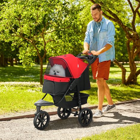 Poussette 3 roues pliable pour chiens jusqu'à 10 kg,fenêtres treillis - porte-gobelet - 109,5x57,5x106,5 cm rouge - Qualité