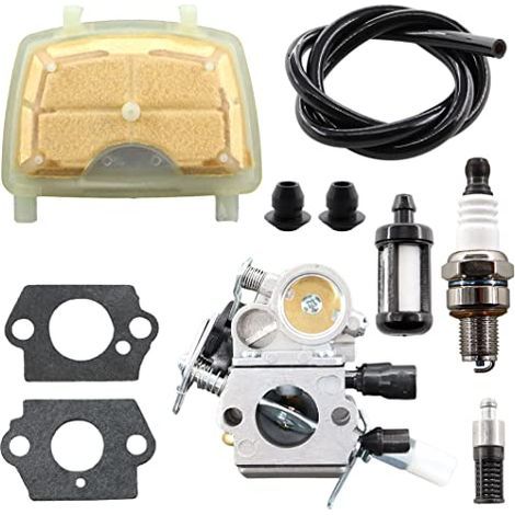 Carburador para motosierras STIHL MS171, MS181, MS201 y MS211. Incluye kit de reparación. Filtro de aire 1139, 120 y 1602. Sustituye a los modelos C1Q-S123C, C1Q-S119C y C1Q-S269. (1/5)