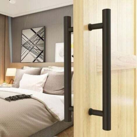 NALOOKAMIC Poignée de porte coulissante, double face en forme de H, poignée de porte battante robuste, noire Longueur 500 mm Espacement des trous 300 mm