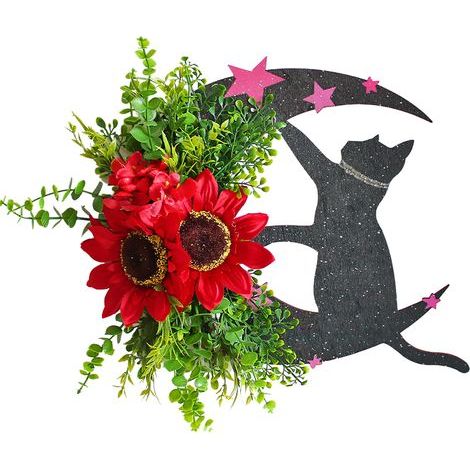 Guirlande de chats de lune d'Halloween, couronne suspendue pour décoration de fête d'Halloween, maison, ferme, porche, porte d'entrée (1/5)