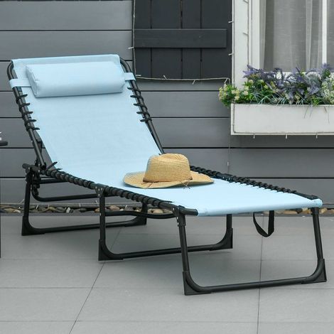 Klappbare Sonnenliege mit Kopfstütze, Gartenliege, 4-fach verstellbar, Stahlrahmen, 189 x 58 x 30 cm, Blau