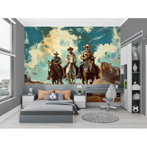 Papier Peint Rétro - Cowboys du Far West - 150 x 250 cm