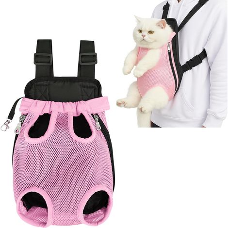 Zaino per animali domestici, zaino portatile per cani, design in rete traspirante, doppia protezione con velcro, rosa. (1/4)