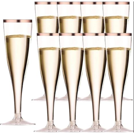 Plastic Champagne Flutes Reusable with Rose Gold Marker for Wedding Party Picnic Outdoor Party Mimosa Bar Pink (1/5)