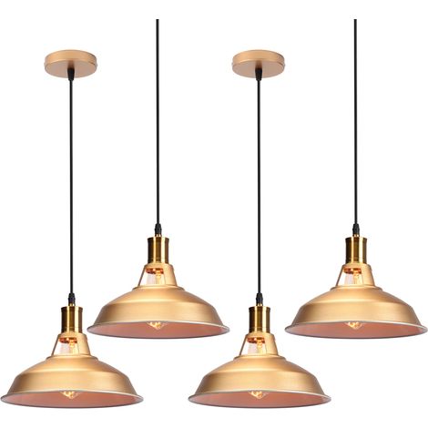 Suspension Filaire en Métal E27 Lustre Plafonnier Vintage Rétro 27cm x 12,5cm Doré et Blanc 4PCS (1/5)