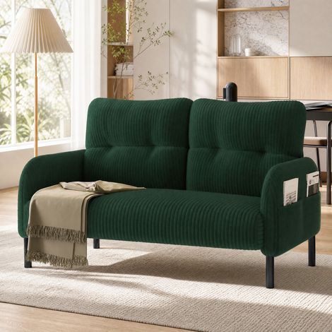 Divano lineare 2 posti 120x75x79 cm in tessuto a coste verde scuro con tasca FloraGrace (1/5)