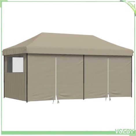 Tente de réception pliable - FAFEICY - 4004954 - 4 parois latérales - 580x292x315 cm - Taupe cadre noir (1/5)