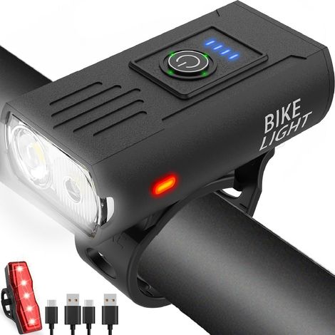Éclairage vélo Victoper, éclairage vélo ultra-lumineux et haute luminosité, kit phare et feu arrière rechargeable USB 6+4 modes, étanche, pour la sécurité sur route, VTT et balades nocturnes. (1/5)