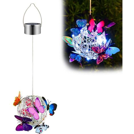 1 Lanterne solaire papillon,LED colorée,métal IP65,jardin,terrasse (1/5)