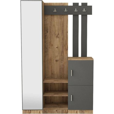 Dmora – Ensemble de meubles d'entrée – Console de rangement multifonction 114x38x180 cm – Panneau mélaminé chêne et anthracite – Mobilier moderne (1/5)