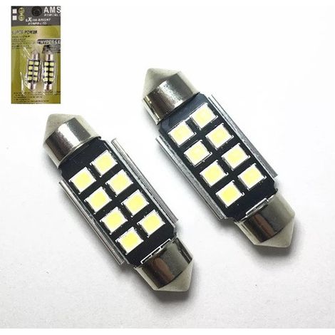 Set mit 2 Stück LED-Leuchtmitteln, 8 SMD, 31 mm, 12 V, weißes Licht, im Blister