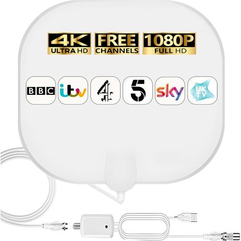 Antenne TV intérieure pour chaînes locales - Antenne HDTV numérique amplifiée 4K HD avec amplificateur de Signal - Longue réception 360° - Prise en Charge de Tous Les Types de TV (1/5)