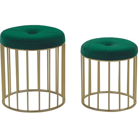 Set di 2 Pouf a Nido Rivestimento in Poliestere Blu Ottanio Struttura Dorata Lubbock