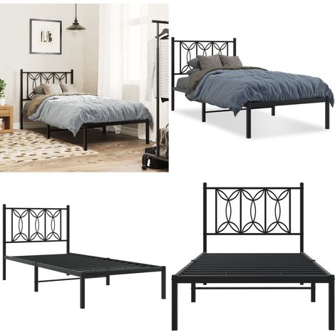 Cadre de lit métal sans matelas avec tête de lit noir 80x200 cm - Cadre De Lit - Lit Double - Lit Metal - Lit Moderne - Literie - Home & Living (1/5)