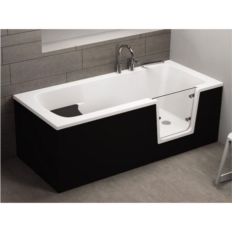 Bañera con puerta ADELAIDE NOIR 160/170/180x75/80x54 cm - Dimensiones: 160cm (1/4)