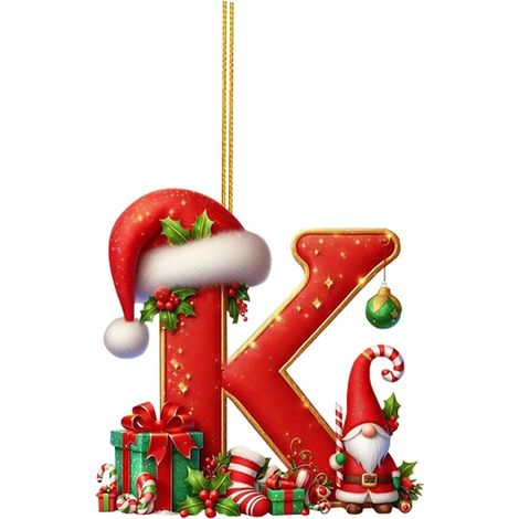 26 adornos de letras para árbol de Navidad, adornos colgantes con letras para decoración navideña (K) (1/5)