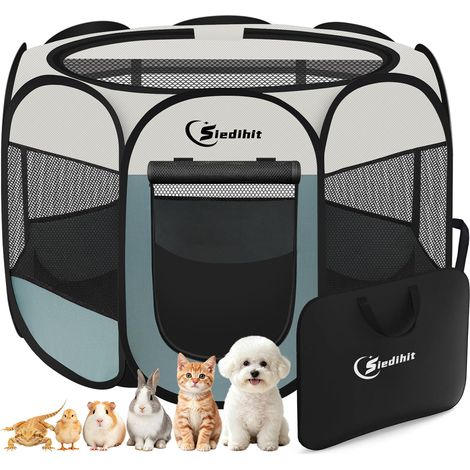 Parc pour Chien de Petite Taille pour intérieur et extérieur, Voyage, Camping, Niche Pliable avec étui de Transport, Dessus Amovible, Tente d'exercice pour Animaux de Compagnie/Chiens/Chats/Lapins (1/5)