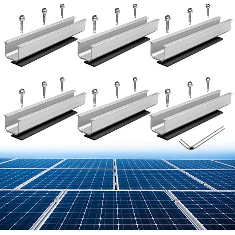 Kit de Montage en Aluminium pour Panneaux Solaires  6 Rails Courts de 200mm,avec 18 M5.538mm Vis et Tampons en Caoutchouc, Convient à l'Installation Solaire sur le Toit (1/5)