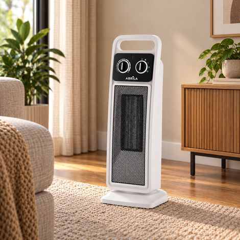 Vertikaler PTC-Keramik-Heizlüfter Brazil 2000 W, weiß, 2 Leistungsstufen, oszillierender Kippschutz, Thermostat, 50,7 x 19 x 18,