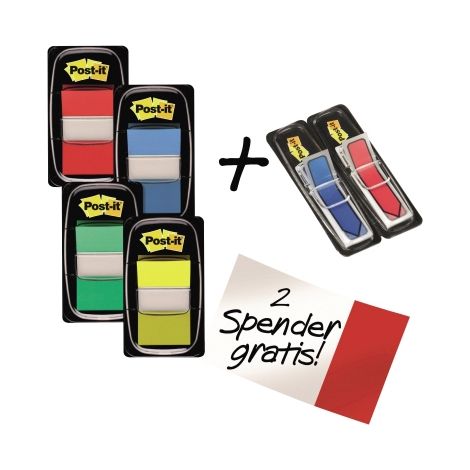 POST-IT Haftstreifen Post-it® Index Standard 43,2 x 25,4 mm (B x H) inkl. 2 x 24 Post-it® IndexPfeile gratis rot gelb blau grün 50 Bl./Block 6 Block/Pack. (1/2)