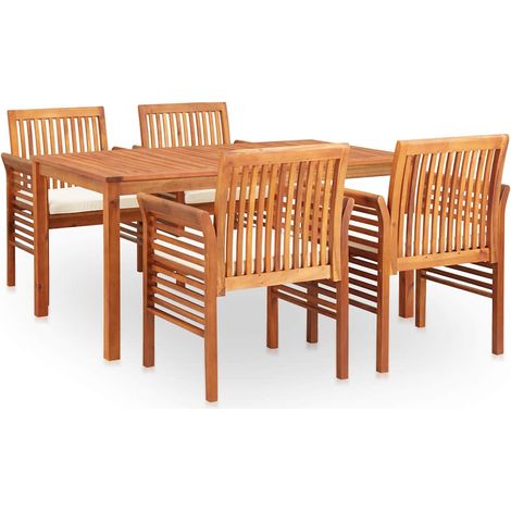 vidaXL Set comedor de jardín 5 pzas y cojines madera maciza de acacia (1/5)