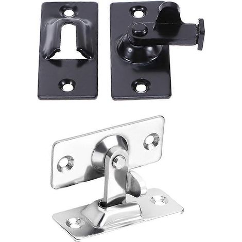 Lot de 2 verrous de porte solides à 90 degrés en acier inoxydable 304 pour porte coulissante, boucle à angle droit (noir + argent)