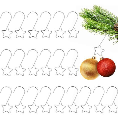 Juego de 60 ganchos de metal plateado con forma de estrella para colgar adornos y bolas del árbol de Navidad.