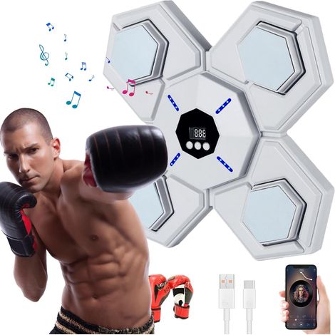 Máquina de boxeo musical, máquina de boxeo musical inteligente LED, dispositivo de boxeo electrónico portátil montado en la pared, mejora la coordinación mano-ojo y alivia el estrés con Bluetooth (bla (1/5)