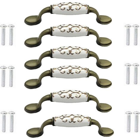 (6pcs) Bronze Alloy Ceramic Door Knobs for Cabinet Cupboard Wardrobe Chinese Style Bronze Handle