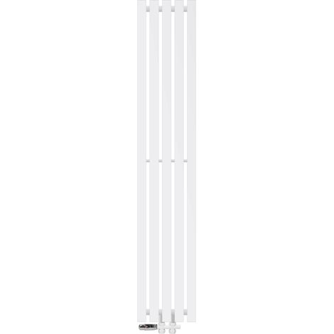 ECD Germany Design Paneelheizkörper Stella Mittelanschluss 260 x 1400 mm Weiß mit Anschlussgarnitur inkl. Thermostat Durchgang Boden, Flach Einlagig Vertikal, Heizkörper Badheizkörper Bad Heizung