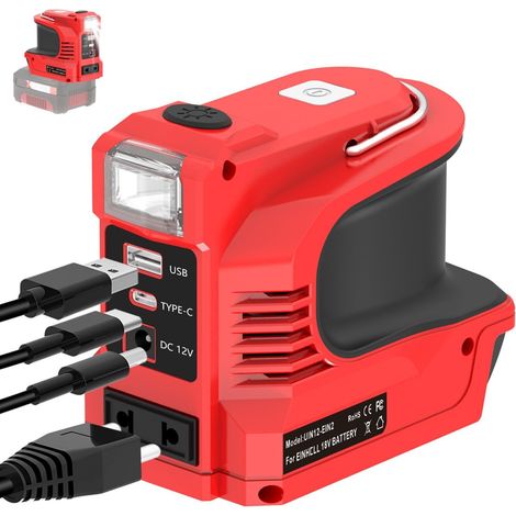 Onduleur de batterie 220 W pour batterie 18 V, convertisseur de tension CC 18 V vers AC 220 V adaptateur avec port USB Type-C DC 12 V et lampe LED, unité d'urgence pour camping (batterie non (1/5)