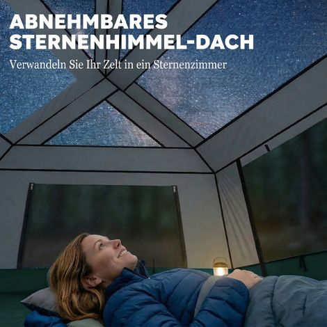 Tente de camping pour 4-6 personnes, résistante 3000mm imperméable, tente familiale avec toit amovible, protection UV30+, verte (1/4)