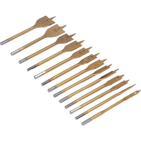 Lot de 13 mèches plates bois acier haute carbone, queue hex 1/4in, scie cloche perforatrice (1/5)