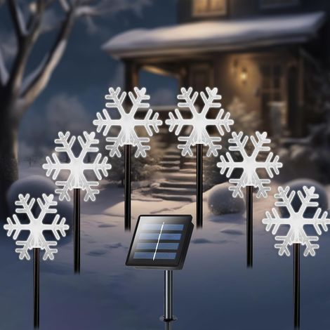 Schneeflockenförmige Lichterkette für Weihnachten, 6er-Set, für Gartenwege, 2,3 m, Weihnachtsdekoration für den Außenbereich, Gartenstecker, Dekoration für den Garten (weiß) (1/5)