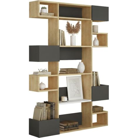 Dmora - Libreria Artich, Scaffale da ufficio, Mobile portalibri, Biblioteca, 120x20h171 cm, Quercia e Antracite