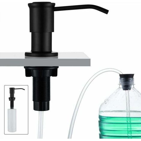 Built-in Soap Dispenser, Kitchen Sink Soap Dispenser, Integrated Soap Dispenser with 500ml Bottle and 1.0m Extension Set, Top Refill, Black (1/5)