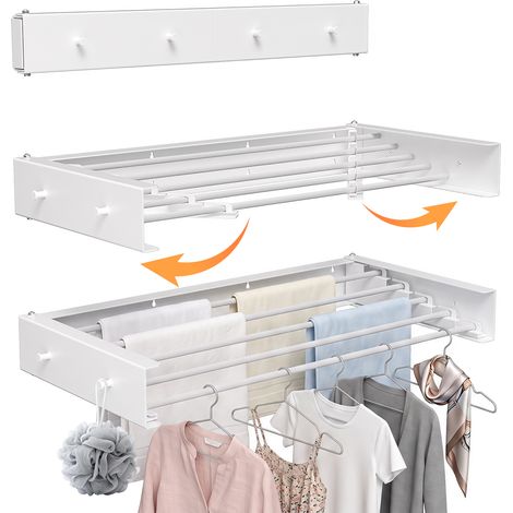 Wolketon Tendedero de pared plegable de 80 cm, ahorra espacio, carga máxima de 25 kg, blanco, para interior y exterior (1/5)