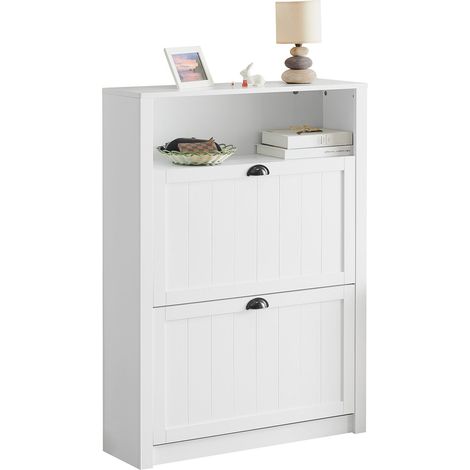 Scarpiera con 2 ante e 4 ripiani con scomparto aggiuntivo per scarpe L80P24A110 cm Bianco FSR87-W SoBuy