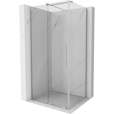 Mexen Velar Duschkabine ausziehbar 90 x 75 cm, transparent, gebürstetes Nickel - 871-090-075-01-97