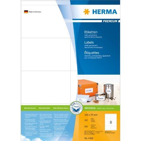 Universaletikett PREMIUM 105 x 70 mm (B x H) nicht wieder ablösbar Papier weiß 800 Etik./Pack. (1/5)